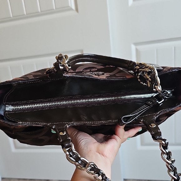 Coach Madison Tribeca Op Art Signature Brown Tote Bag Silver Chain Strap EUC - Picture 11 of 15